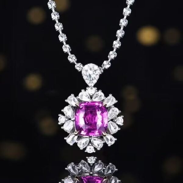 Luncy Jewelry 18k While Gold 1.55ct Unheated Purple Sapphire with Diamonds Jewellery Both of Ring and Pendant Can Be Used
