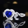Luncy Jewelry 18k While Gold 1.08ct Heart Cut Unheated Royal Blue Sapphire with Diamonds Jewellery Ring for Engagement