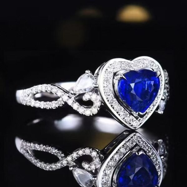 Luncy Jewelry 18k While Gold 1.08ct Heart Cut Unheated Royal Blue Sapphire with Diamonds Jewellery Ring for Engagement