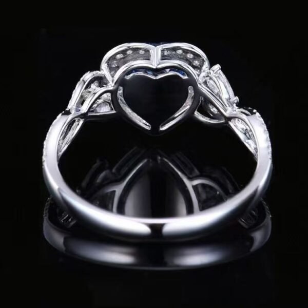 Luncy Jewelry 18k While Gold 1.08ct Heart Cut Unheated Royal Blue Sapphire with Diamonds Jewellery Ring for Engagement