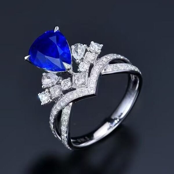 微信图片_20250505154450 Luncy Jewelry 18k While Gold 2.84ct Pear Cut Unheated Royal Blue Sapphire with Diamonds Jewellery Ring for Wedding and Parties