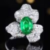 SGARIT OEM Design Fine Jewelry GRC 18k While Gold 1.3ct Oval Cut Natural Emerald Ring with Diamonds Jewellery for Women
