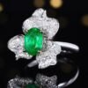 SGARIT OEM Design Fine Jewelry GRC 18k While Gold 1.3ct Oval Cut Natural Emerald Ring with Diamonds Jewellery for Women