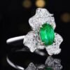 SGARIT OEM Design Fine Jewelry GRC 18k While Gold 1.3ct Oval Cut Natural Emerald Ring with Diamonds Jewellery for Women