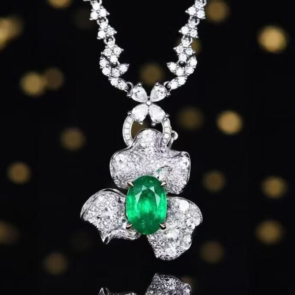 SGARIT OEM Design Fine Jewelry GRC 18k While Gold 1.3ct Oval Cut Natural Emerald Ring with Diamonds Jewellery for Women