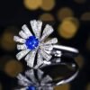SGARIT OEM Design Custom GUILD 18k While Gold 0.6ct Oval Cut Unheated Royal Blue Sapphire with Diamonds Jewellery Ring for Women