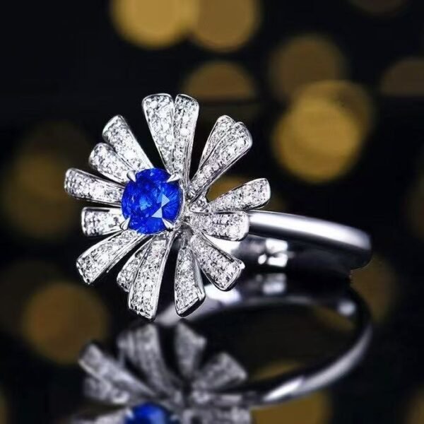 SGARIT OEM Design Custom GUILD 18k While Gold 0.6ct Oval Cut Unheated Royal Blue Sapphire with Diamonds Jewellery Ring for Women